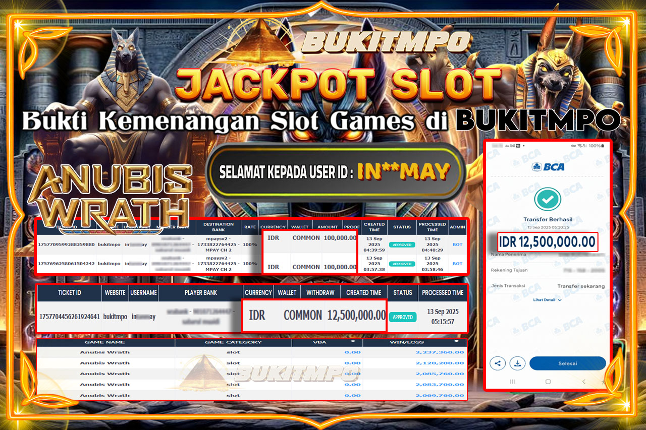 BUKITMPO JACKPOT ANUBIS WRATH - PG SOFT Rp.12.500.000,- LUNAS